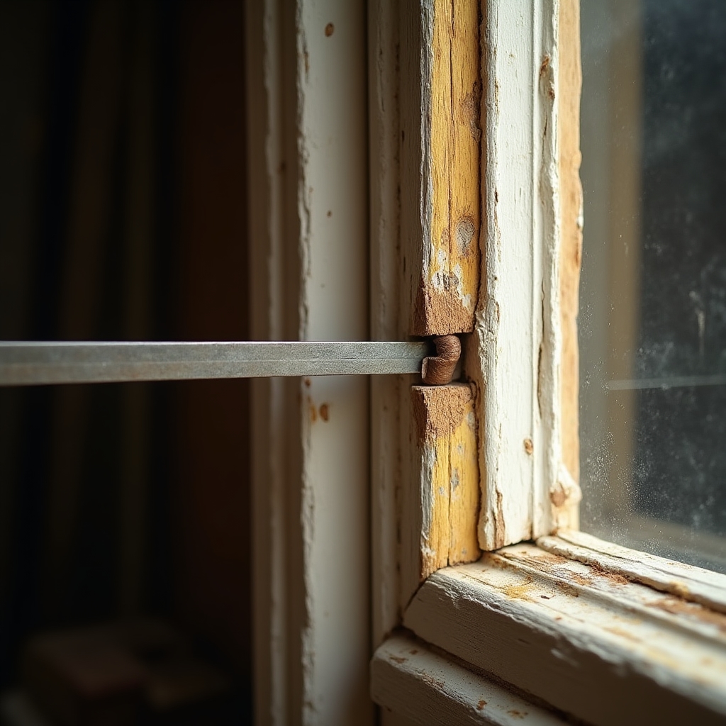 Устранение щелей в деревянном окне крупным планом